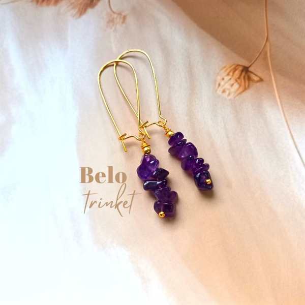  Dainty Amethyst gemstone handmade golden earrings