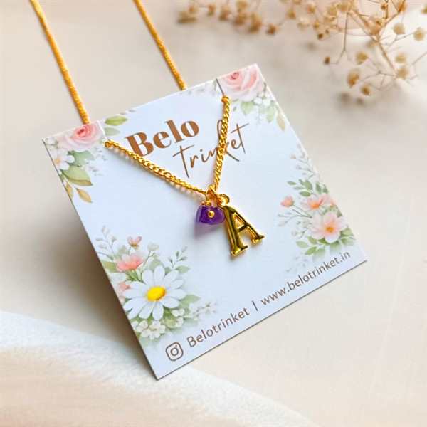 Dainty Initial birthstone golden pendant chain 