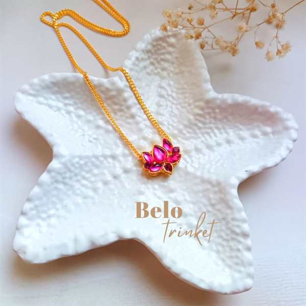 Dainty Pink Lotus Pendant Necklace Gold Plated Chain