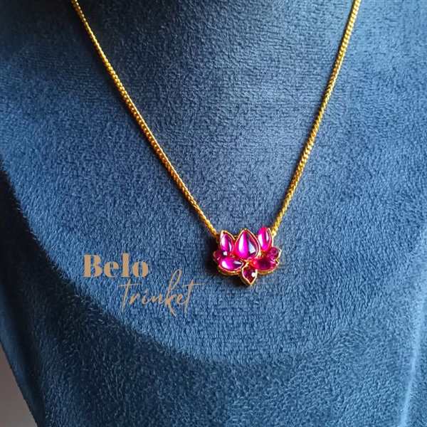 Dainty Pink Lotus Pendant Necklace Gold Plated Chain