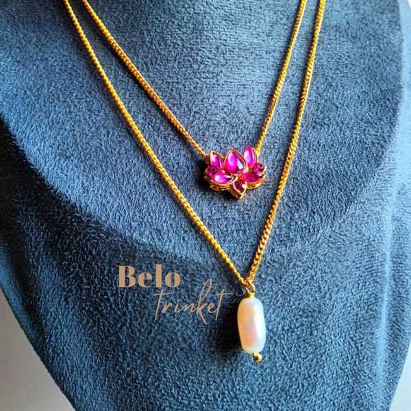Dainty Pink Lotus Pendant Necklace Gold Plated Chain