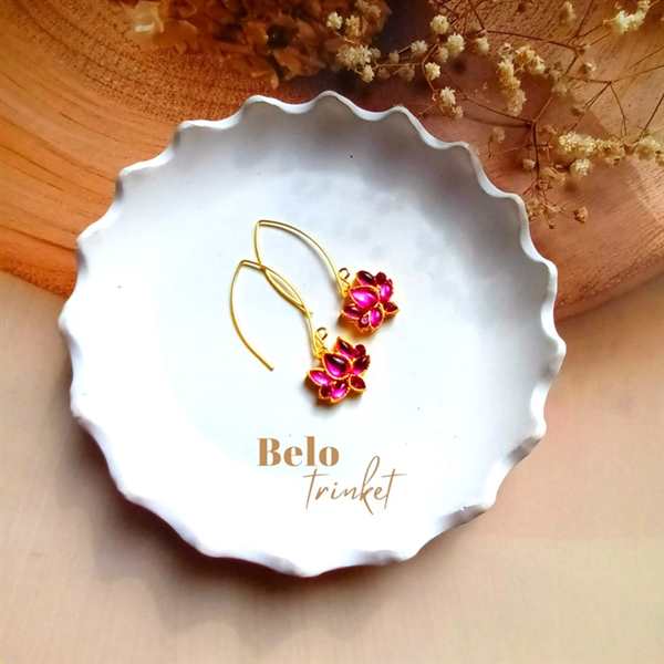 Dainty Pink lotus dangler golden earrings