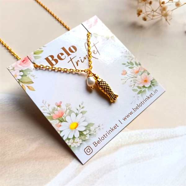Dainty Pisces fish charm golden pendant chain 