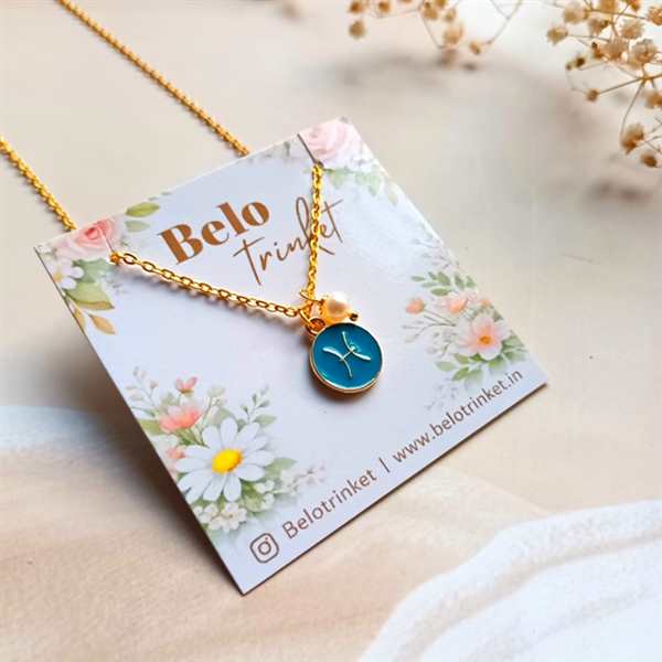 Dainty Pisces zodiac charm golden pendant chain 