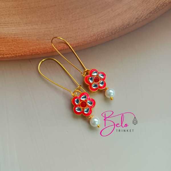 Dainty Polki flower pearl earrings