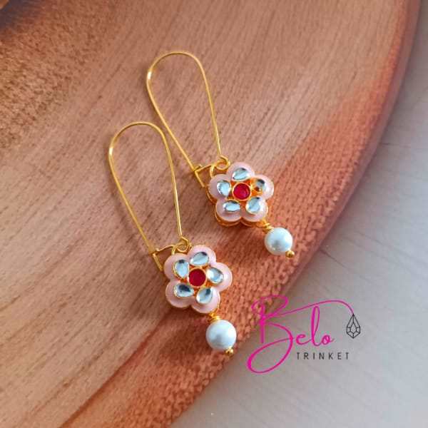 Dainty Polki flower pearl earrings