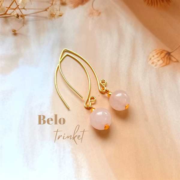  Dainty Rose quartz gemstone handmade golden earrings