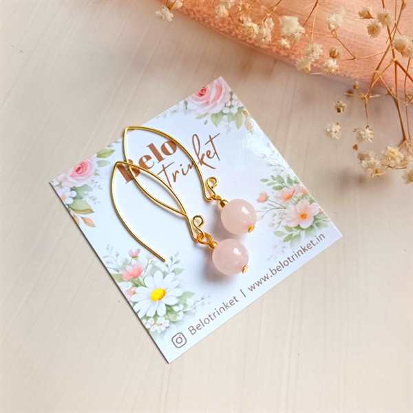  Dainty Rose quartz gemstone handmade golden earrings
