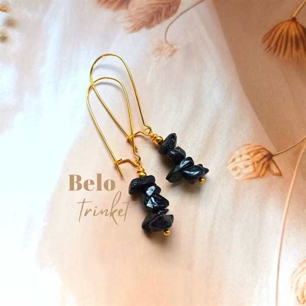  Dainty black onyx  gemstone handmade golden earrings