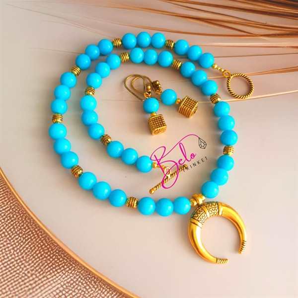 Dainty blue gemstone beaded necklace set