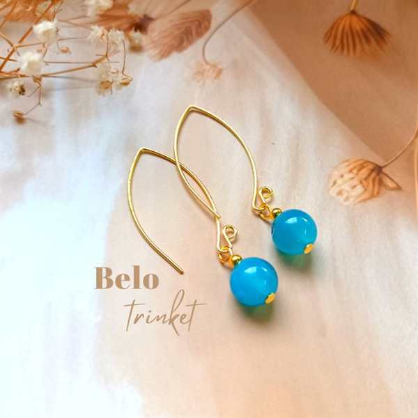  Dainty blue gemstone handmade golden earrings
