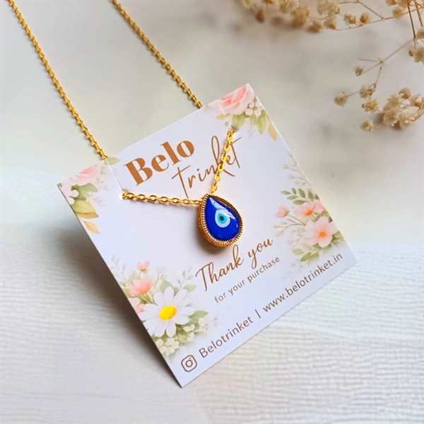 Dainty golden drop blue evil eye pendant chain necklace