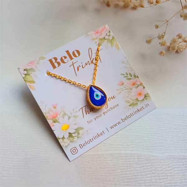 Dainty golden drop blue evil eye pendant chain necklace