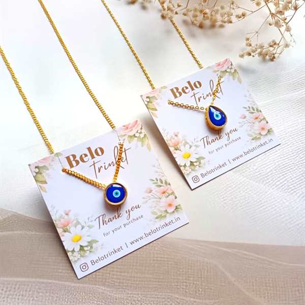 Dainty golden drop blue evil eye pendant chain necklace