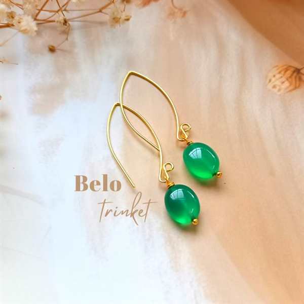  Dainty green onyx gemstone handmade golden earrings
