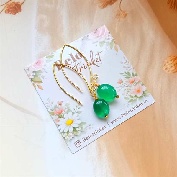  Dainty green onyx gemstone handmade golden earrings