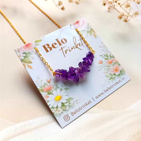  Dainty natural  amethyst crystal golden Necklace