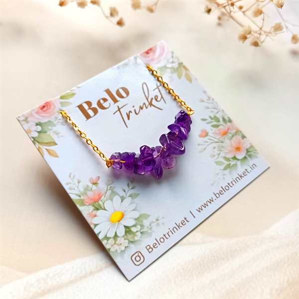 Dainty natural  amethyst crystal golden Necklace