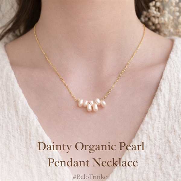  Dainty natural pearl golden Necklace