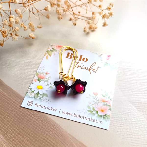 Dainty pink gemstone handmade golden earrings