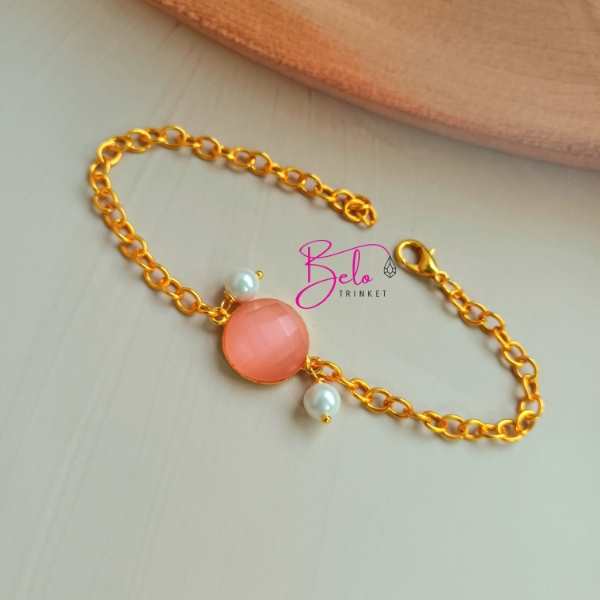 Dainty pink golden handmade bracelet