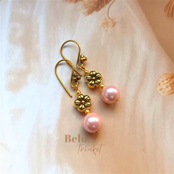 Dainty pink pearl danglers earrings