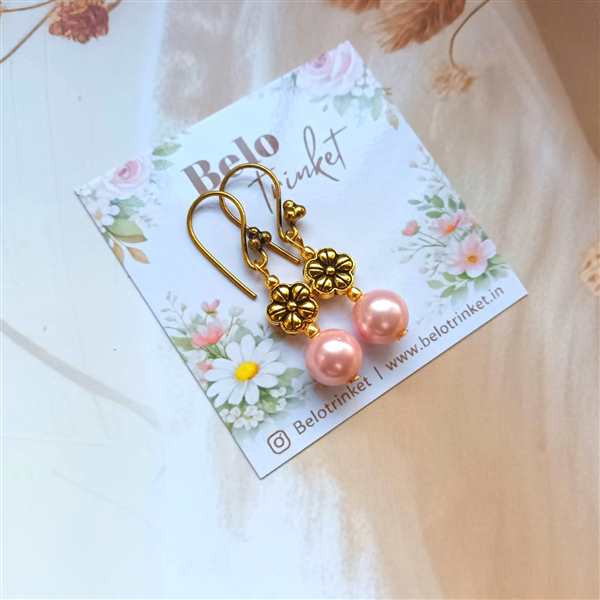 Dainty pink pearl danglers earrings