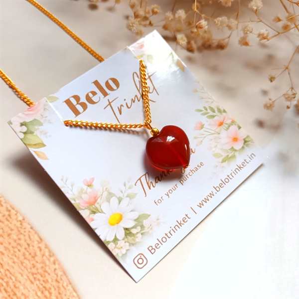 Dainty red agate heart pendant chain necklace