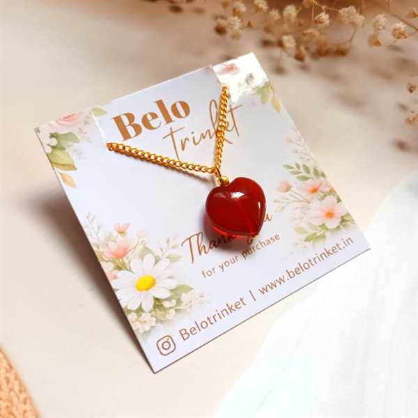 Dainty red agate heart pendant chain necklace