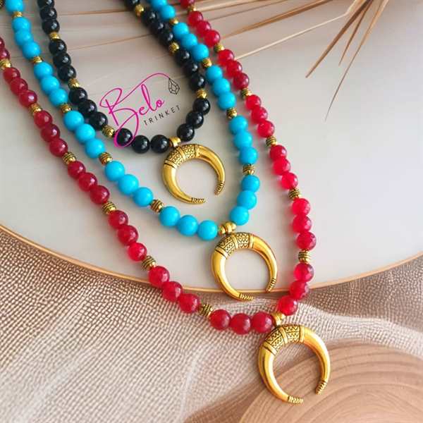 Dainty red gemstone beaded necklace set