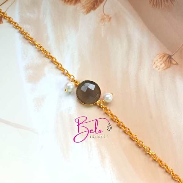 Dainty smoky quartz  golden handmade bracelet