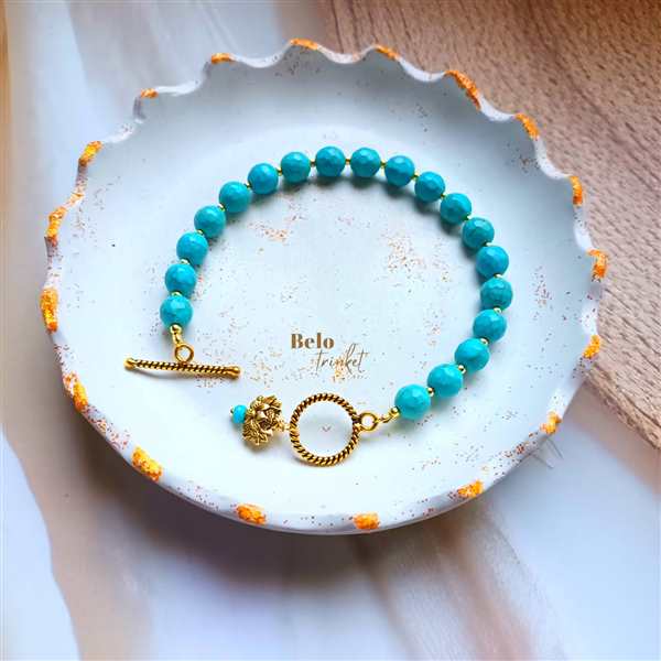 Dainty turquoise bracelet blue gemstone lotus charm 