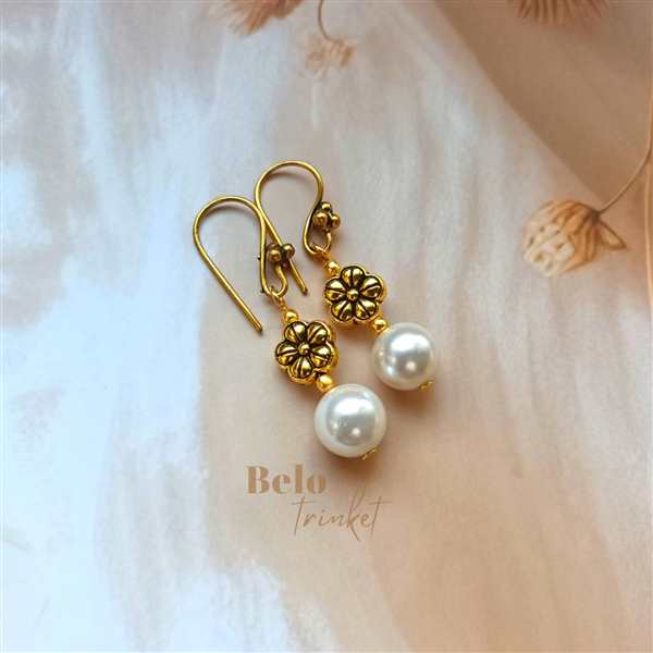 Dainty white pearl danglers earrings